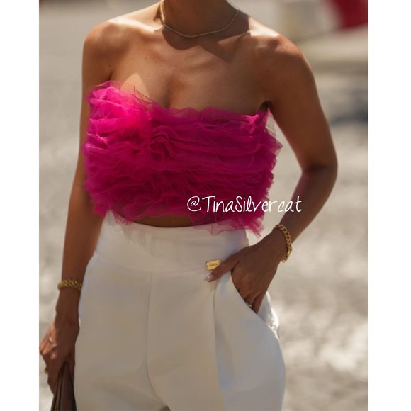 BLOGGER'S FAVE! Zara Knit Strapless Tulle Top Fuchsia - Picture 13 of 14